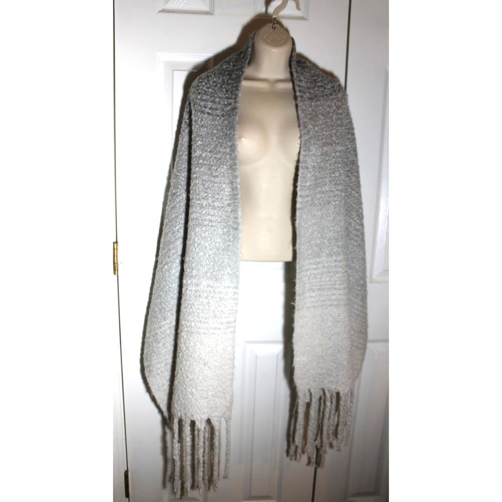 Mer-sea Gray to White Ombre Fringed Shawl / Scarf